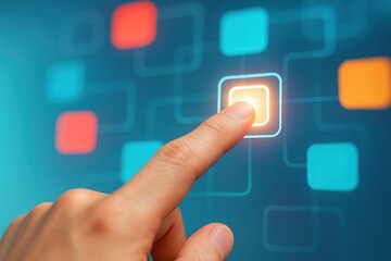 Hand Touching Digital Interface with Colorful Squares for Technology and Innovation Concepts