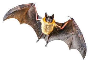 A bat with outstretched wings, showcasing its detailed fur and wing structure.