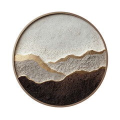 Circular wall art, layered earth tones, gold accents