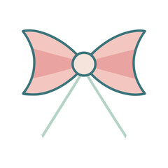 Fototapeta premium Simple pink bow with teal outline and light green ribbons