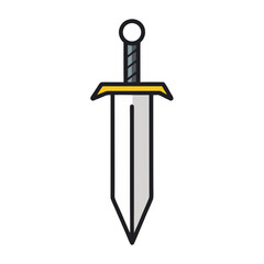 Stylized medieval sword icon with a white blade and gold guard