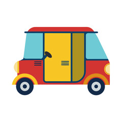 Fototapeta premium Colorful cartoon auto rickshaw with open door and transparent background