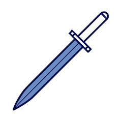 Stylized blue sword with white hilt on a transparent background
