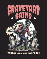 GRAVEYARD T-SHIRT DESIGN ILLUSTRATION READY TO PRINT