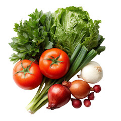 Freshly harvested garden vegetables assortment isolated on transparent background