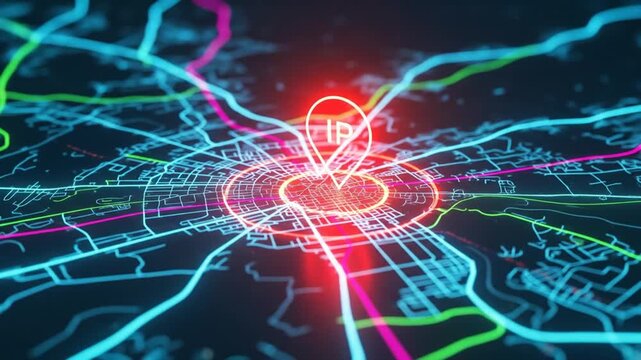 Futuristic Digital Cityscape Animation with Dynamic IP Location and Glowing Networks