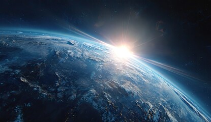 Earth rising, sunburst view from space © muhammad