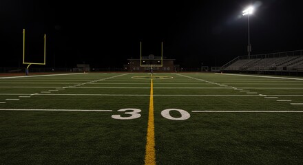 Fototapeta premium Night football field with stadium lights and goalposts