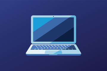 Laptop on a dark blue background showcasing modern technology and digital creativity
