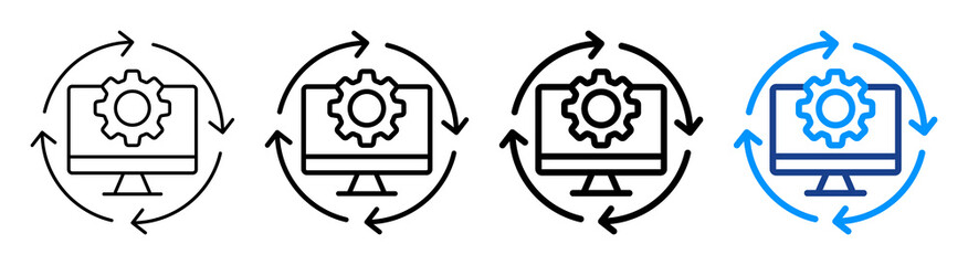 Automated Process Icon Different Style Outline Collection Set
