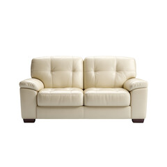 Fototapeta premium Elegant Cream Leather Sofa with Tufted Detailing on transparent background
