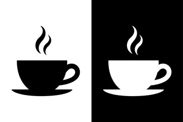 Tea or Coffee Cup Vector Icon. Hot Drink Symbol in Black and White