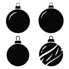 christmas ball ornament icon set, black color and white background