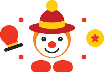 Vector illustration of clown accessories red nose hat balloon shoes mitten