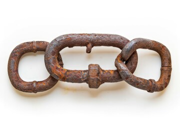 Fototapeta premium A rusty metal chain link showcasing industrial wear and age.