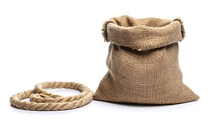 A burlap sack with a rope
