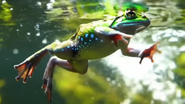 Colorful frog underwater