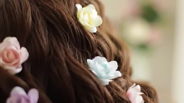 Curly hair with floral accessories