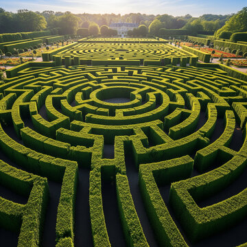 labyrinth in the middle of a green field