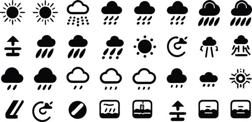 Naklejka premium Black Silhouette Weather & Climate Icons – Minimalist Vector Set