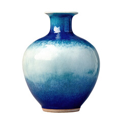Teal-blue gradient vase with a smooth, rounded body