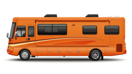 An orange recreational vehicle (RV) designed for travel and leisure.