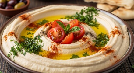 Delicious Hummus with Toppings.