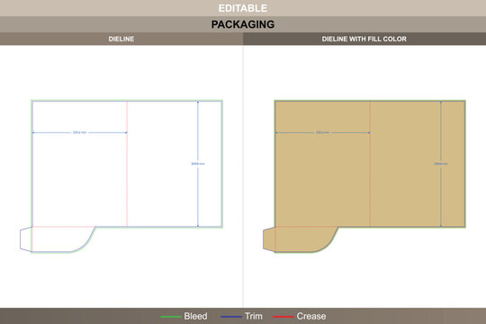Document folder dieline for stationery packaging, editable carton template with folding design layout, professional printable mockup, and precise branding die line
