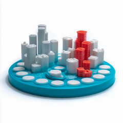 Fototapeta premium Abstract geometric game pieces representing a city skyline on a circular board