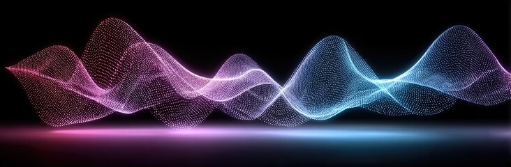Abstract wave forms of glowing particles in vibrant hues of pink and blue