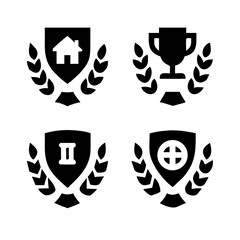Vintage educational coat of arms set with university college and academy elements isolated vector illustration. Laurel wreaths, shields, ribbons illustration for awards ,badges, and branding designs	