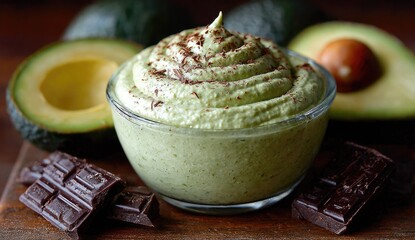 Creamy avocado dip topped with chocolate shavings