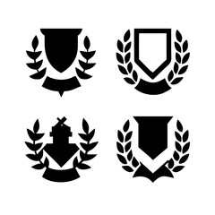 Vintage educational coat of arms set with university college and academy elements isolated vector illustration. Laurel wreaths, shields, ribbons illustration for awards ,badges, and branding designs	