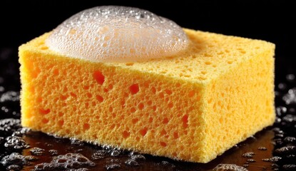 Yellow sponge with soap suds