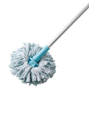 Light-blue microfiber mop head on a silver handle