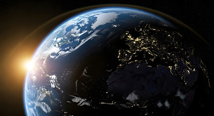 Stunning Earthrise Wallpaper:  High-Resolution Planet Earth Image, Sunrise, Night Lights, Space Background.