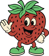 Fototapeta premium strawberry fruit mascot 90s retro vector illustration