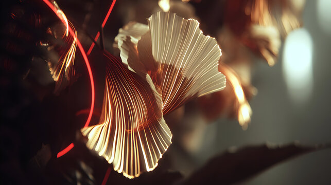 trails forming abstract botanical shapes over a textured cosmic background