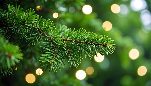 Christmas tree branch with bokeh lights