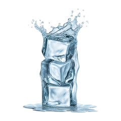 Crisp ice water splash forms vertical pillar with angular shards refreshing clarity in nature isolated on transparent background.