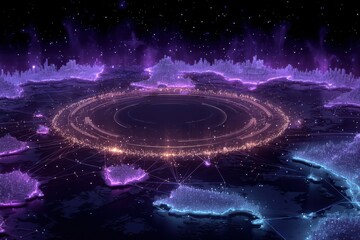 Fototapeta premium Futuristic cityscape with glowing interconnected lights in a vibrant technology ambiance