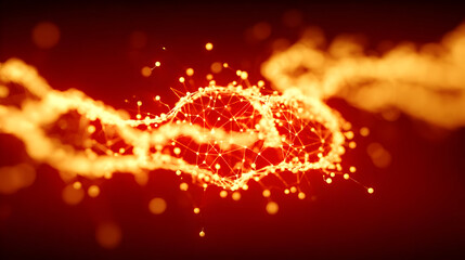 of vibrant abstract lines, chaotic particles, and glowing mesh floating in space