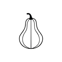 Black Outline Icon of a Butternut Squash on White Background