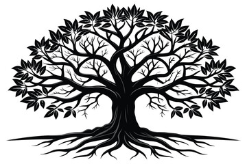 Beautiful black and white tree design showcasing intricate branches and leaves during autumn season