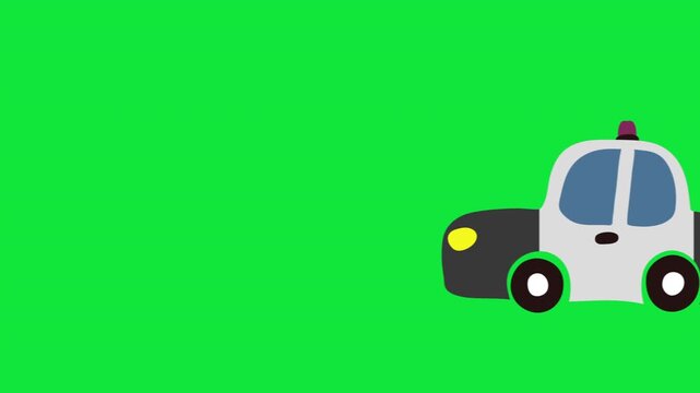 moving cartoon police car animation kids drawing  on green background video footage	
