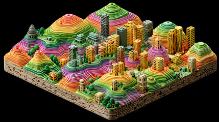 landscape made of fluid color waves and fragmented 3D geometric forms in motion