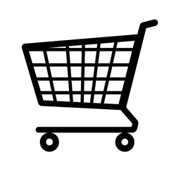 Simple black and white shopping cart icon for e-commerce and retail