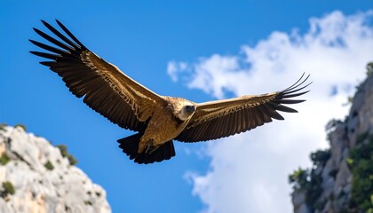 Obraz premium Vulture soaring in blue sky