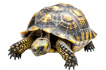 Obraz premium A detailed image of a tortoise showcasing its unique shell patterns and textures. isolated on white background