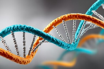 Colorful molecular structure of dna double helix with bright orange and blue strands